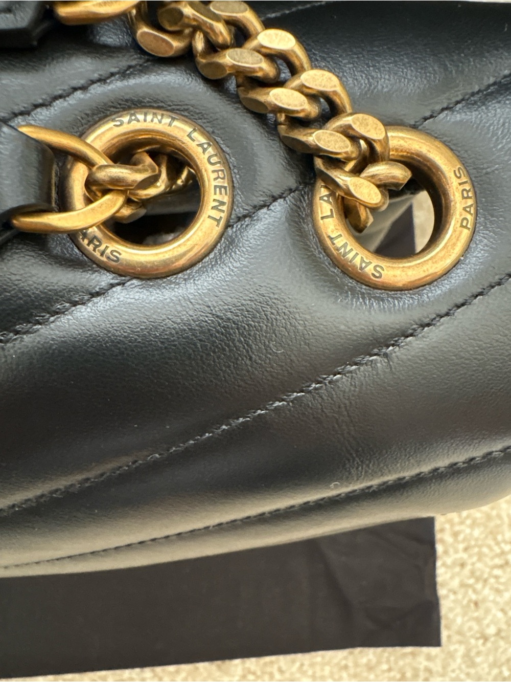Saint Laurent Black Quilted Chevron Leather Shoulder Bag with Gold YSL Logo - Picture 7 of 15